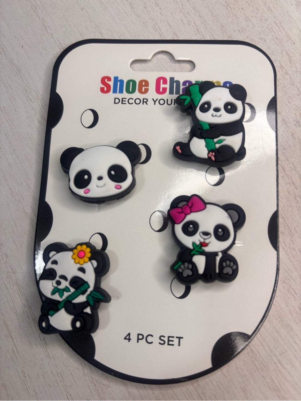 Panda Shoe Charms - 4 PC Set - Black, White, Pink & Green